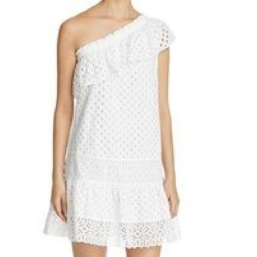 Tory Burch White Zoe Eyelet One Shoulder Feminine Spring Dress